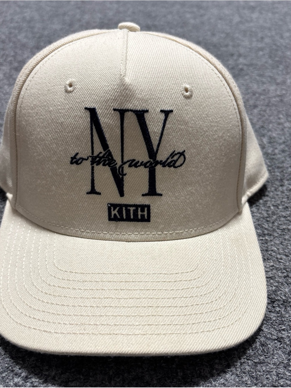 Kith NY To The World Snapback Hat Cream Navy Kith & Kin
